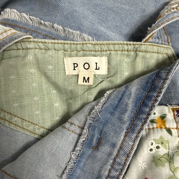 POL Denim Floral Patchwork Embroidered Overalls Medium Boho Wide Leg NWOT - Picture 4 of 5